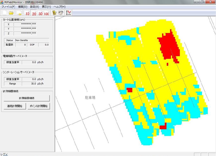 パソコンに表示される放射線量平面分布図の一例