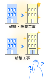 上：修繕・改装工事　下：新築工事